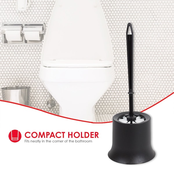 Cepillo para Inodoro de Plástico Home Basics con Soporte Compacto, Negro - TB45050