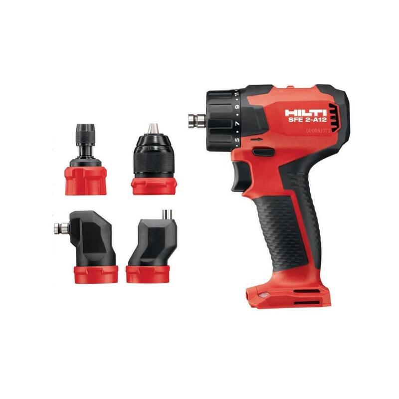 Hilti Taladro inalámbrico sin escobillas de 12 voltios con mandril hexagonal sin llave de 1/2 pulg. SFE A12 con juego de mandriles intercambiables (baterías no incluidas) - 2241415.