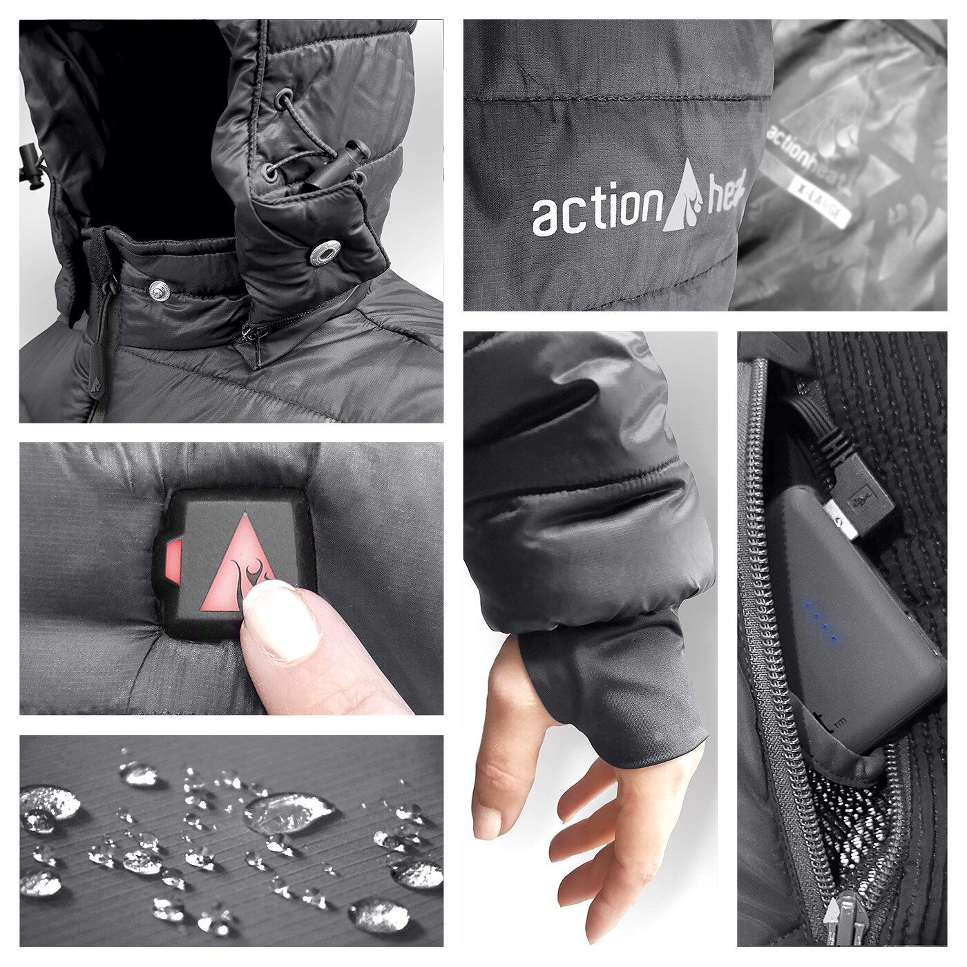 Chamarra térmica pesada con capucha en gris silencioso para hombre de ActionHeat (Grande) - Batería incluida