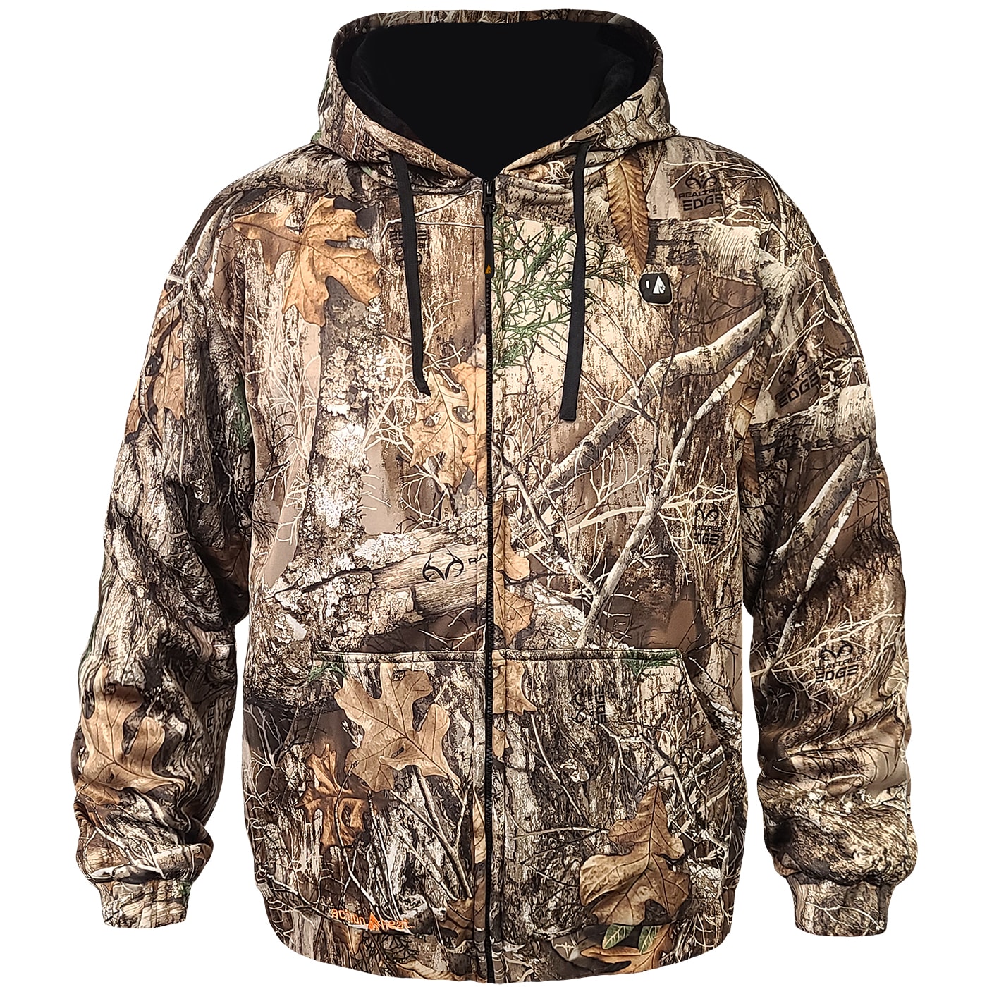 Chamarra térmica con capucha de peso medio en estampado de camuflaje de árbol real para adultos unisex de ActionHeat (talla grande) Batería incluida AH-HDY-5V-C-L
