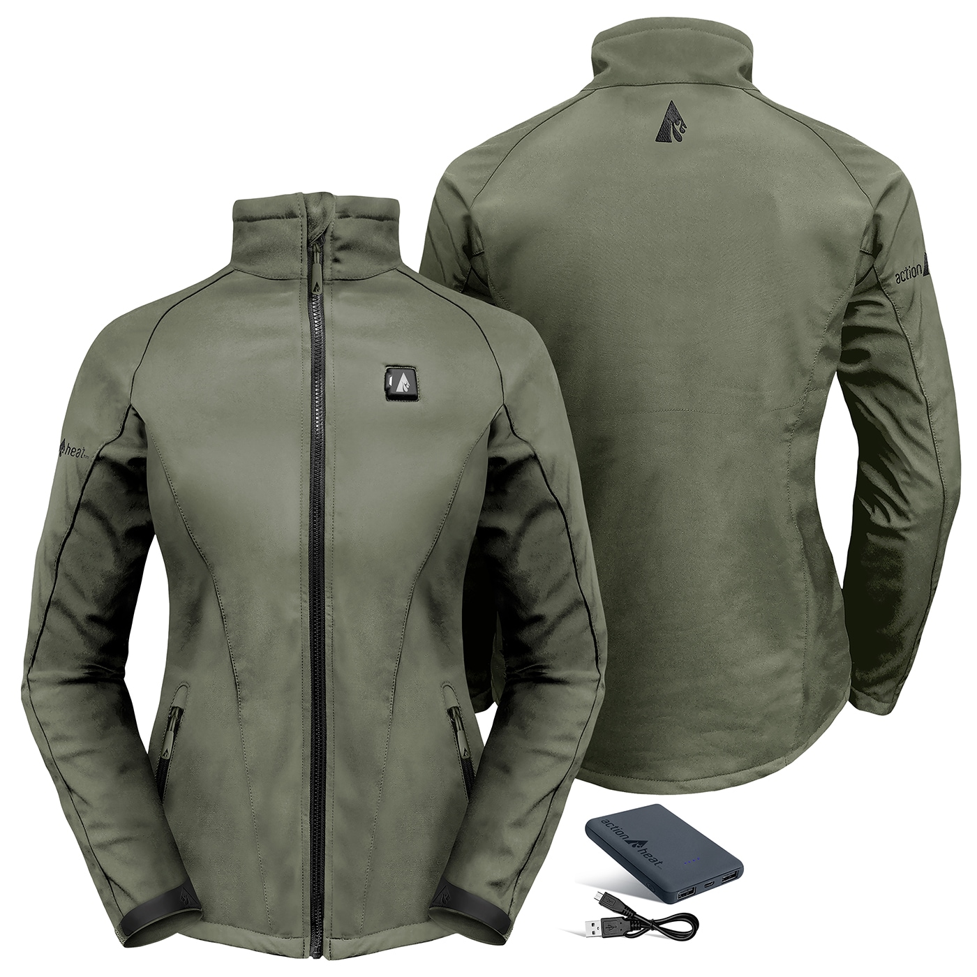 Chamarra térmica liviana para mujer en color verde musgo con calefacción incorporada (talla mediana) - Batería incluida