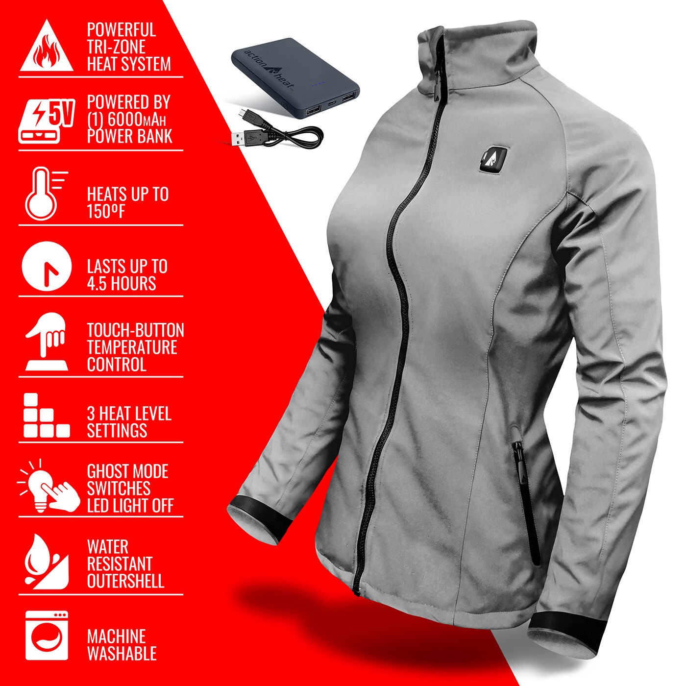Chamarra térmica para mujer en gris con calentador de peso medio Sharkshin (talla mediana) - Batería incluida