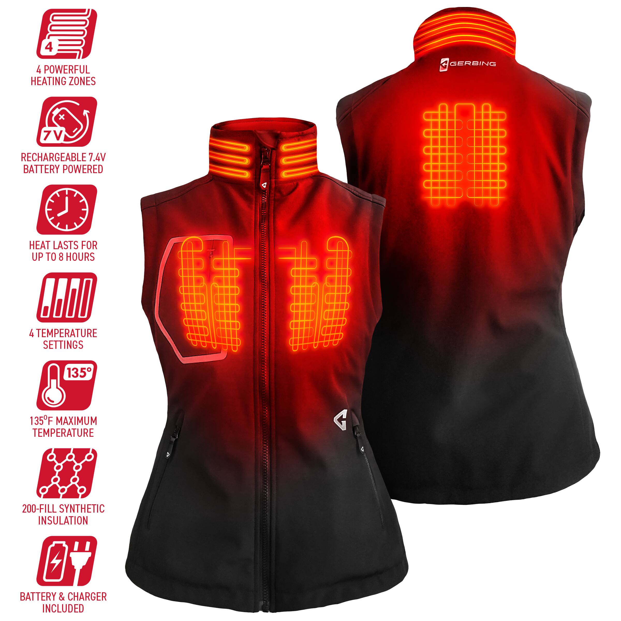 Chaleco calefactable de poliéster negro para mujer talla grande