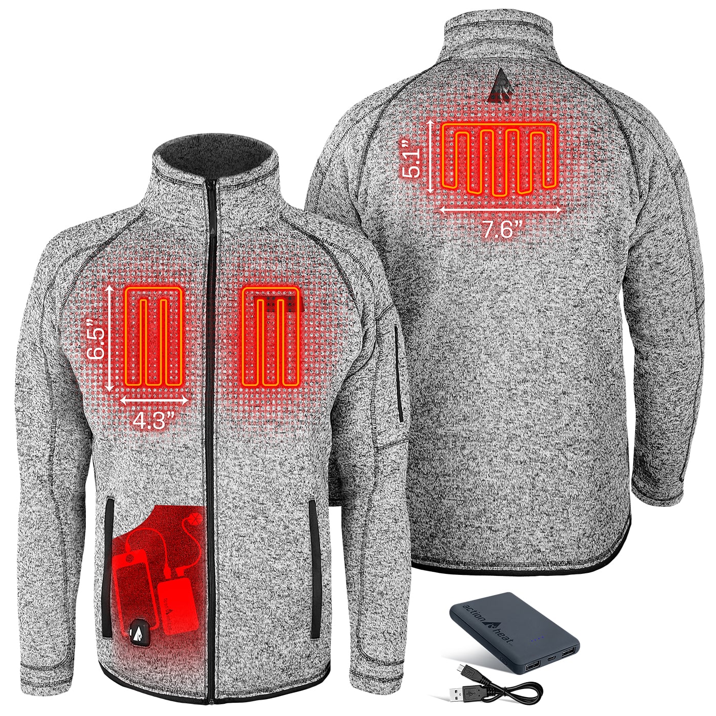 Chamarra térmica con capucha para hombre en gris claro de peso medio (talla extra grande) con calefacción incluida.