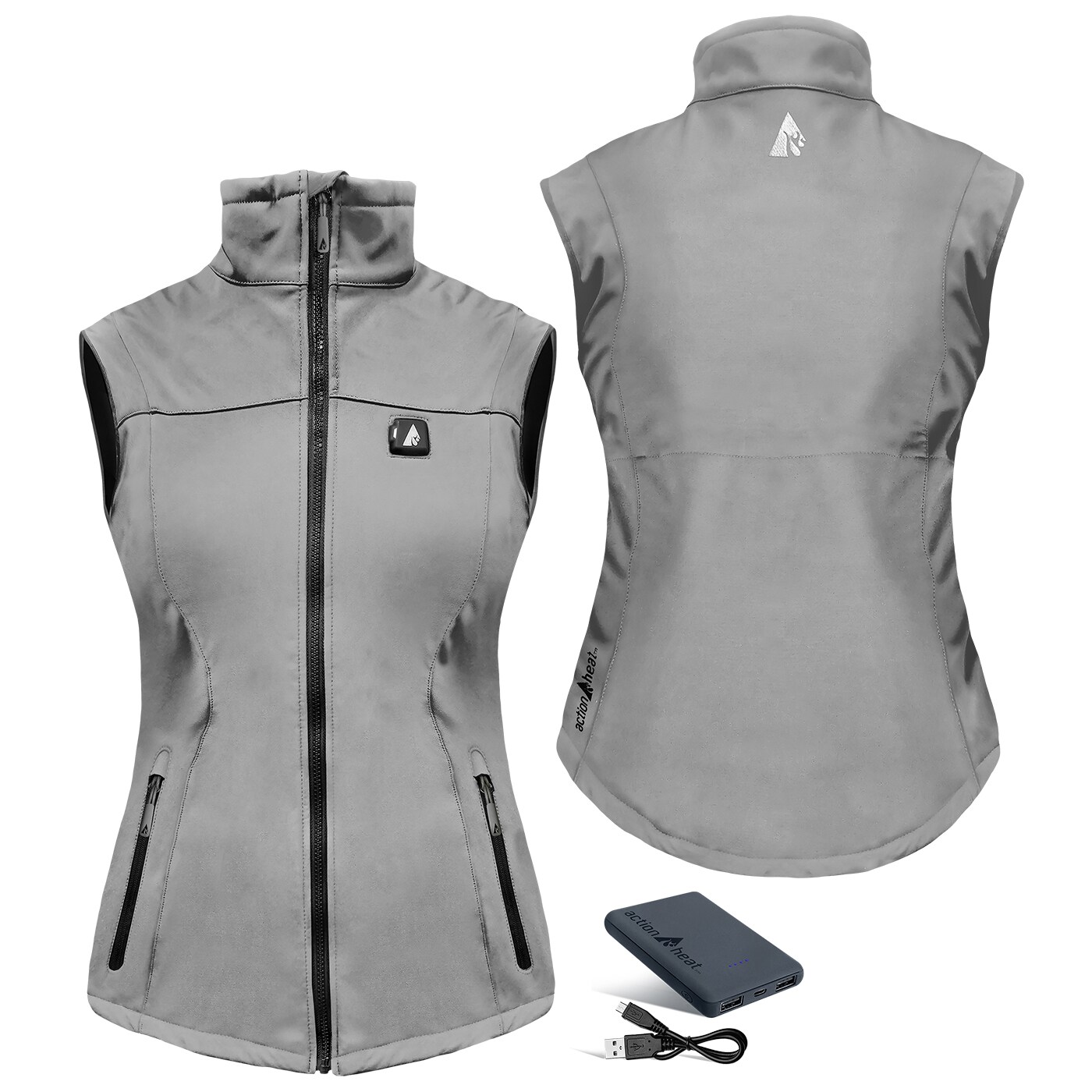 Chaleco calefactado de poliéster gris para mujer, tamaño grande