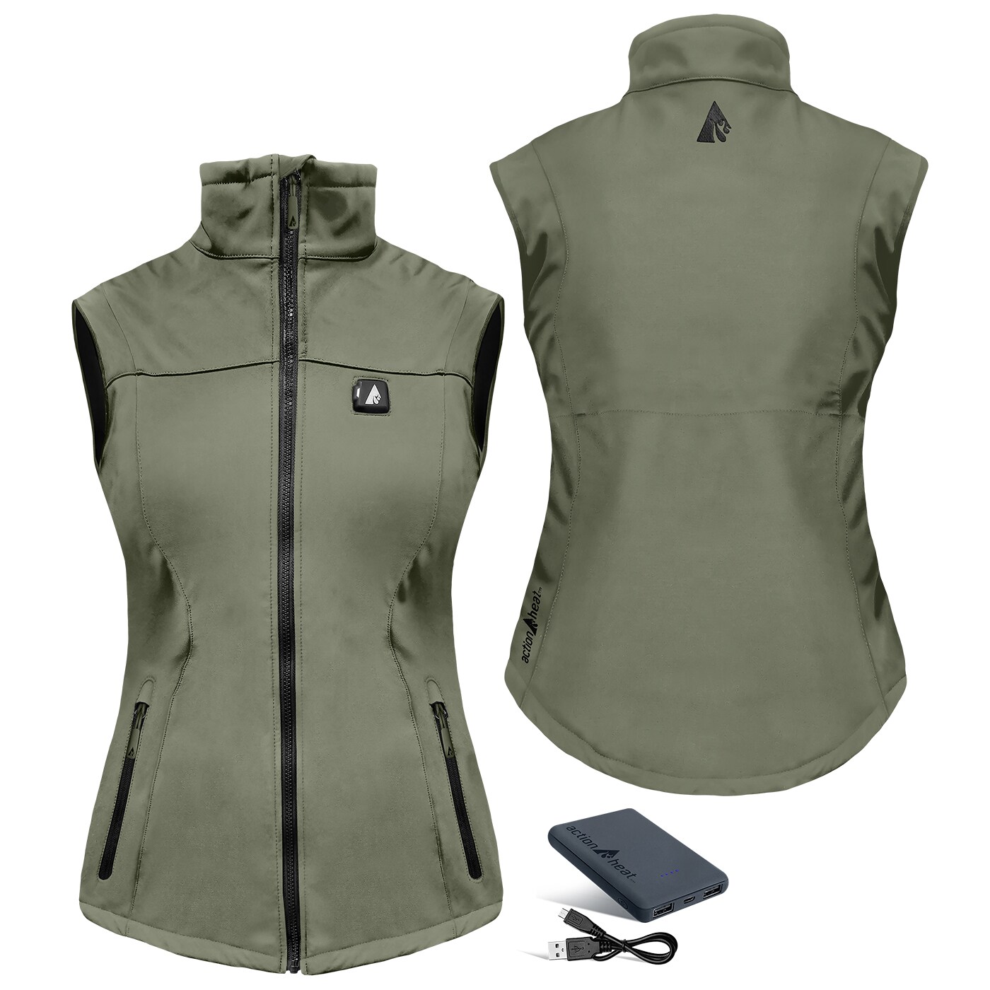 Chaleco térmico de poliéster verde para mujer talla grande ActionHeat AH-VST-5V-W-GN-L