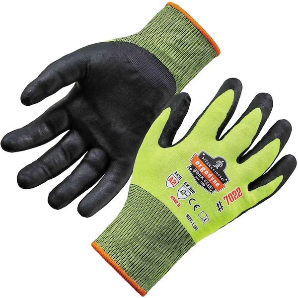 Guantes resistentes a cortes recubiertos de nitrilo hi-vis de Proflex By Ergodyne - A2 DSX, 0.75 in, Limón, M - 7022.