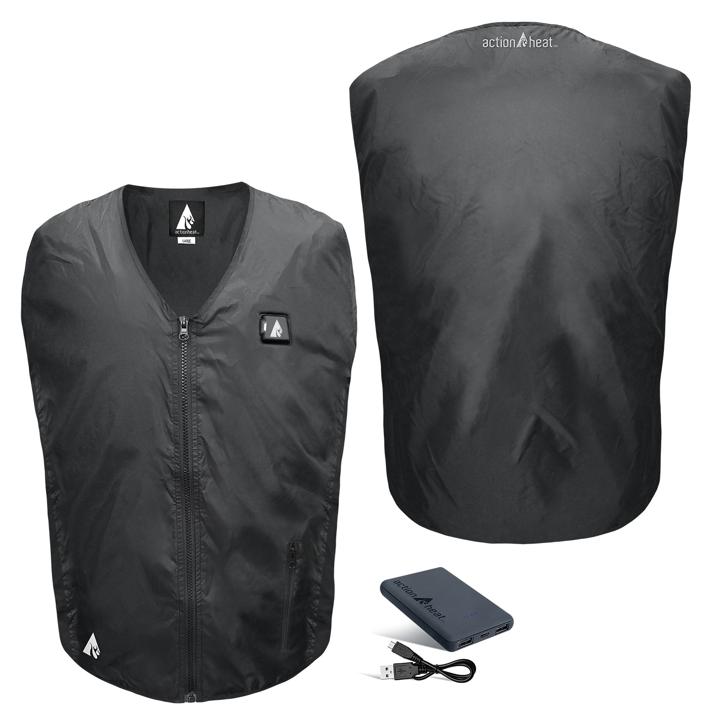 Chaleco calefactable de poliéster negro para adulto unisex Talla Grande.