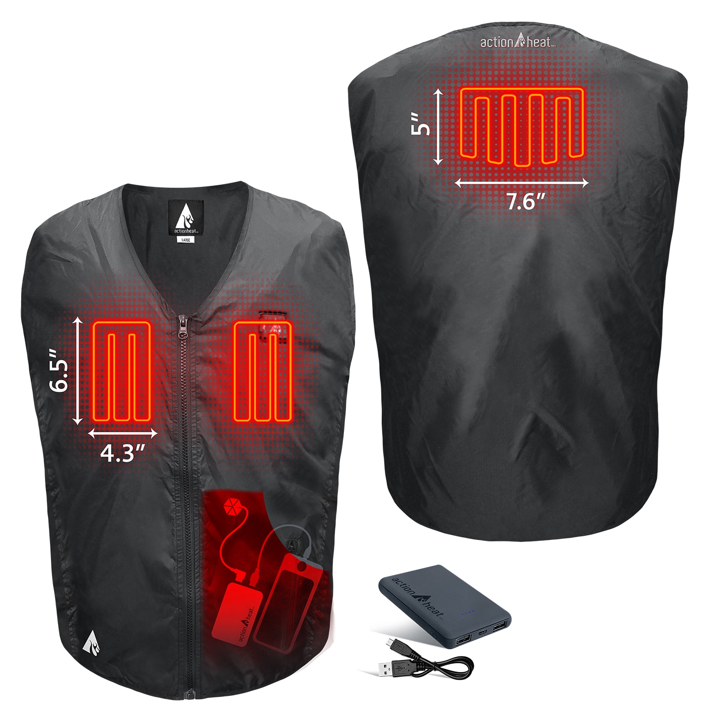 Chaleco calefactable de poliéster negro para adulto unisex Talla Grande.