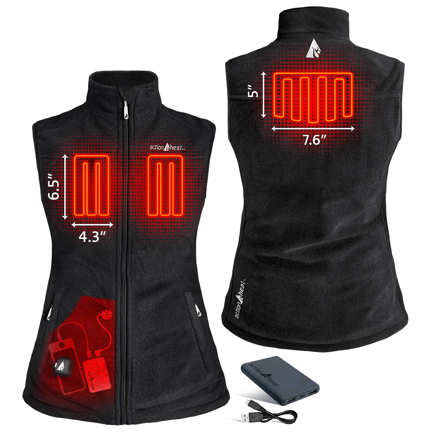 Chaleco térmico de poliéster negro para mujer de ActionHeat talla mediana