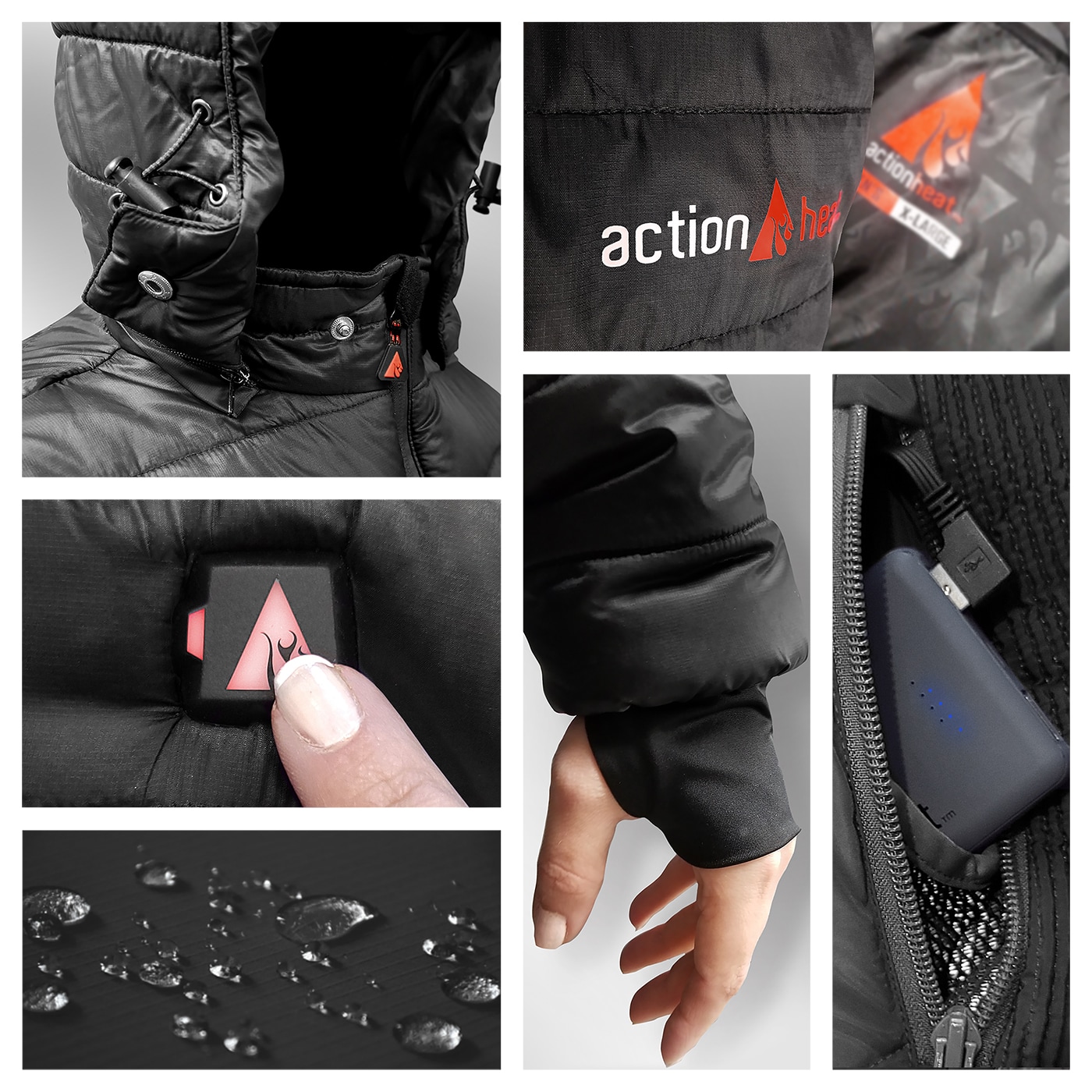 Chamarra térmica acolchada con capucha negra para mujer de peso pesado ActionHeat (Pequeña)