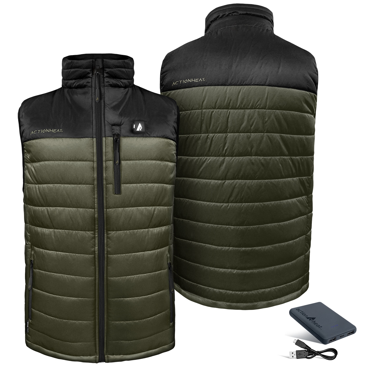 Chaleco térmico negro de poliéster para hombres de talla 2X grande de ActionHeat