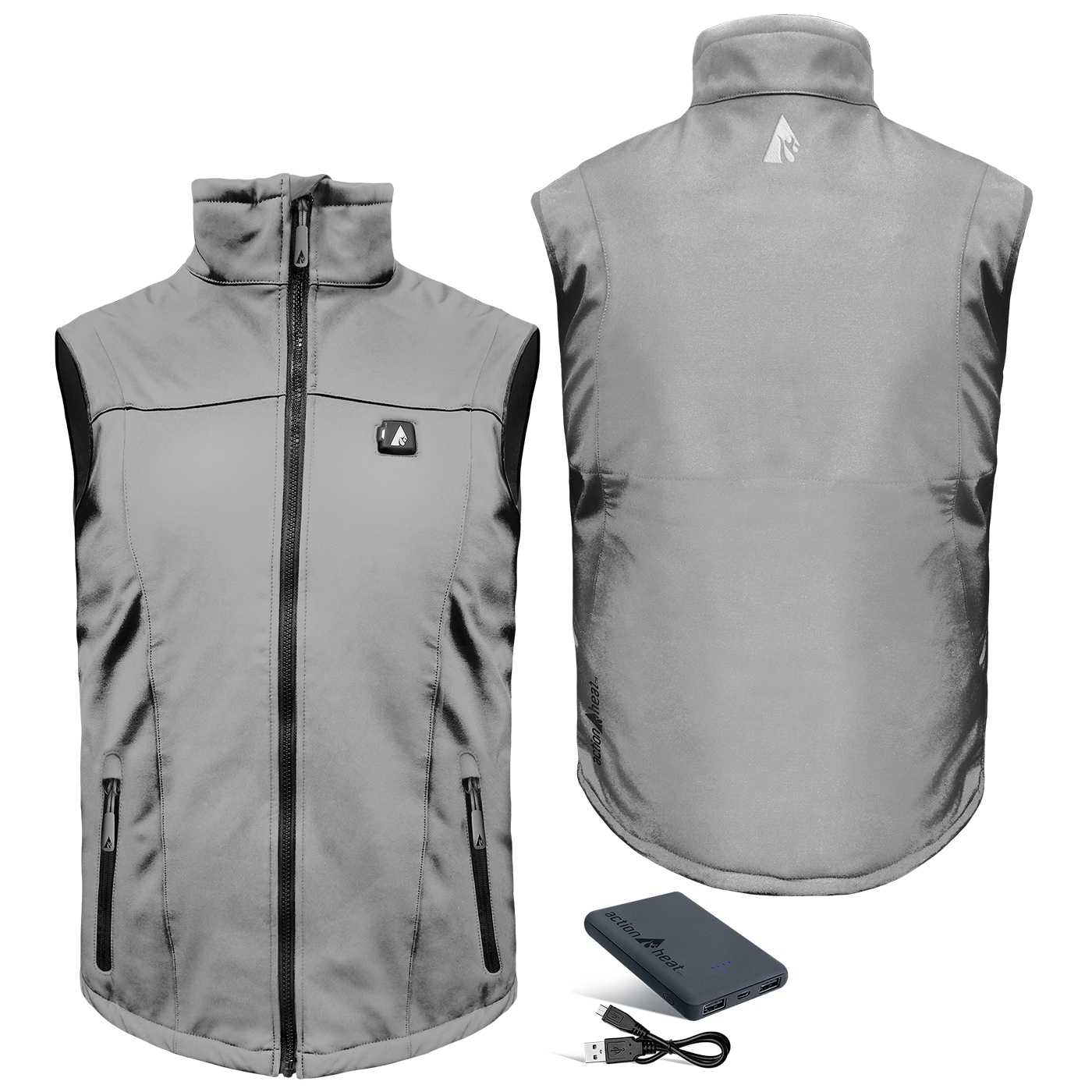 Chaleco térmico de poliéster/spandex gris para hombre de talla pequeña de ActionHeat