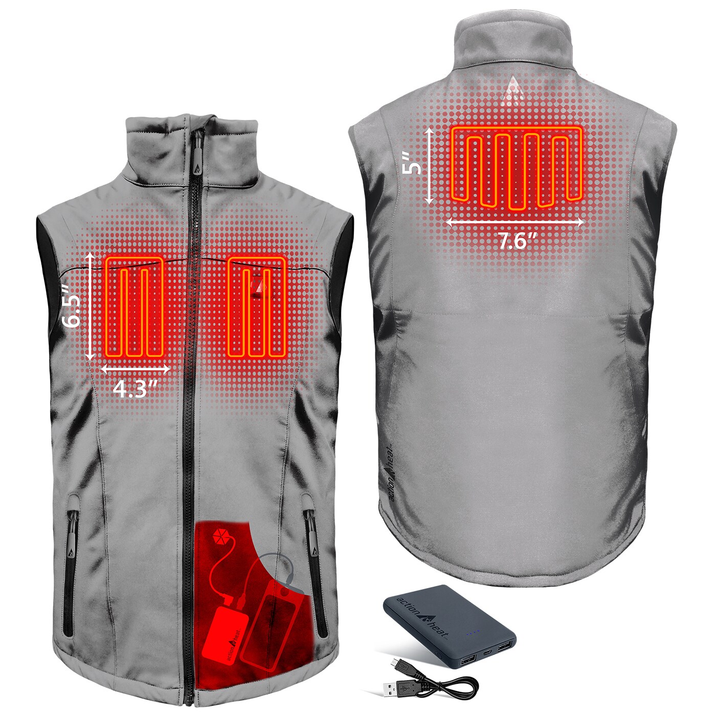 Chaleco térmico de poliéster/spandex gris para hombre de talla pequeña de ActionHeat