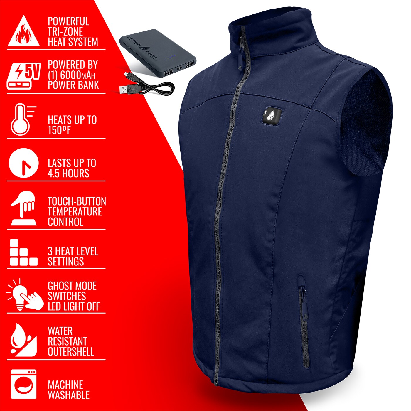 Chaleco térmico de poliéster azul para hombre tamaño pequeño de ActionHeat