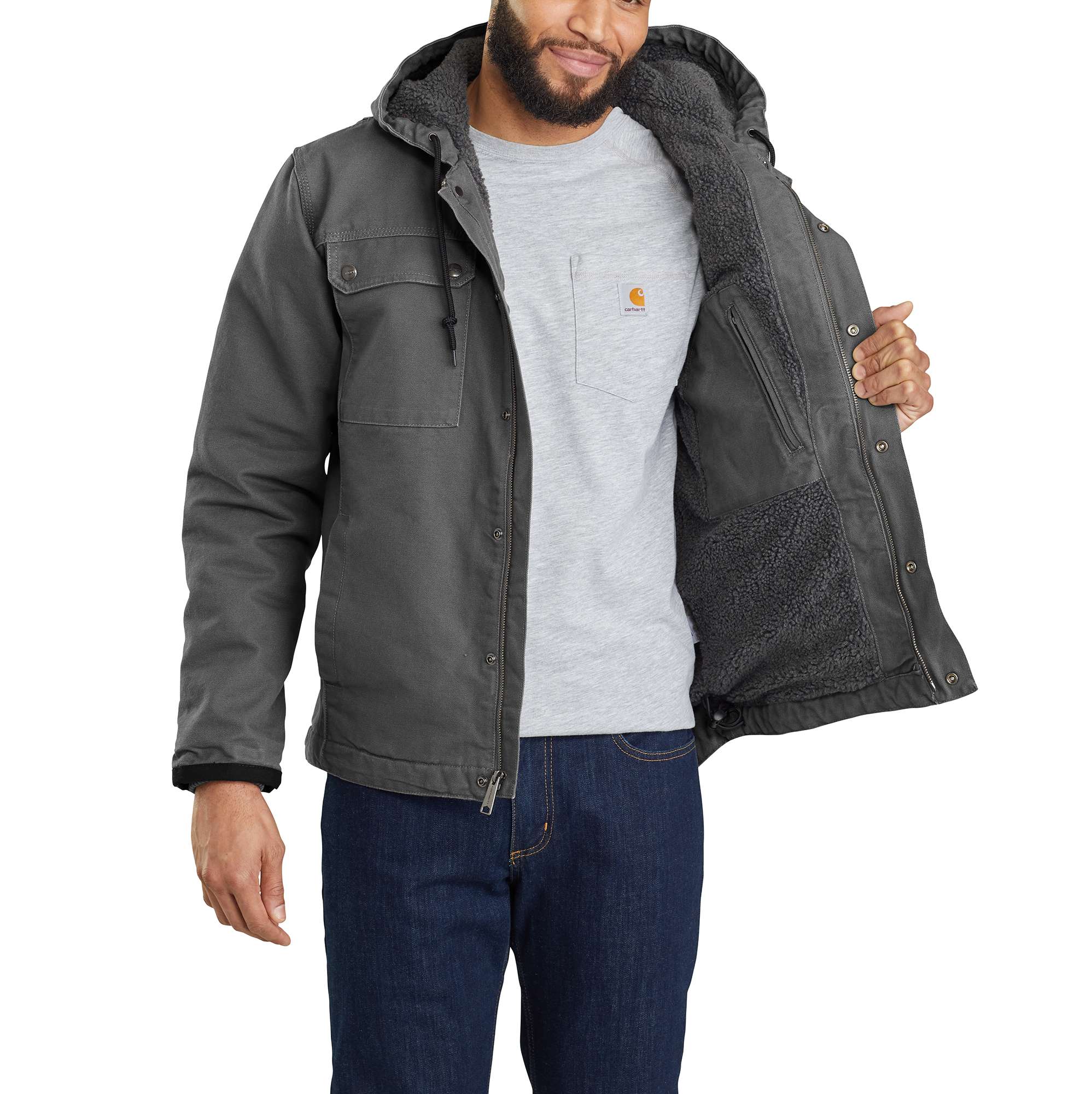 Chamarra de trabajo aislada con capucha tejida de peso medio en color gravilla para hombre de Carhartt (2XL) 103826-GVL2XL