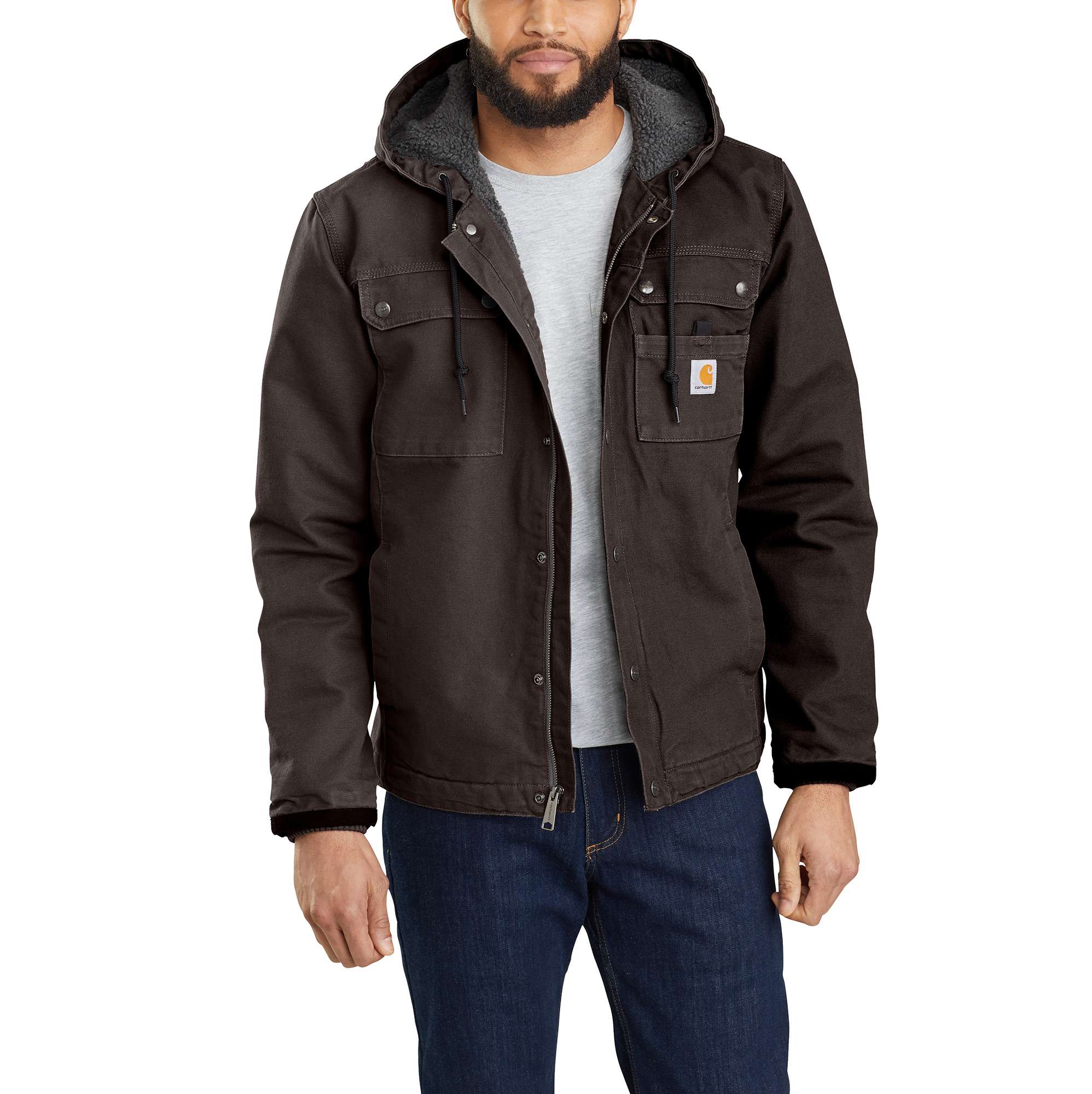 Chamarra de Trabajo Acolchada con Capucha Tejida de Peso Mediano para Hombre en Café Oscuro de Carhartt (Talla Extra Grande) 103826-DKBXL