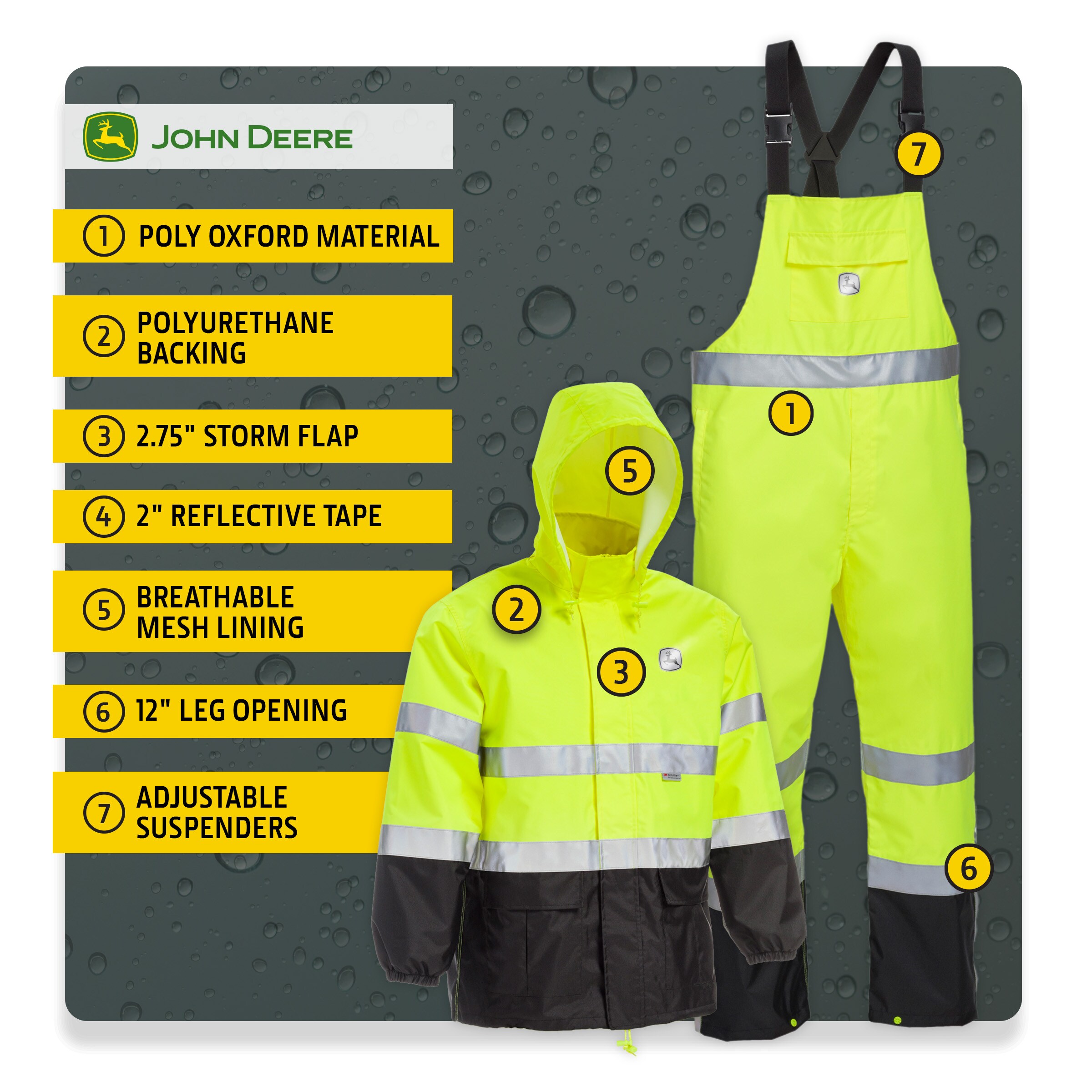 Impermeable de alta visibilidad Clase 3 de John Deere en XL JD44530/XL