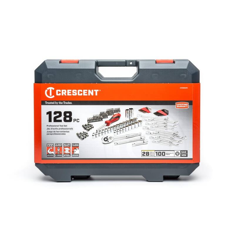 Juego de herramientas mecánicas estándar SAE/Métrico de 12 puntos de 3/8 de pulgada Crescent con estuche (128 piezas) - CTK128CMP2