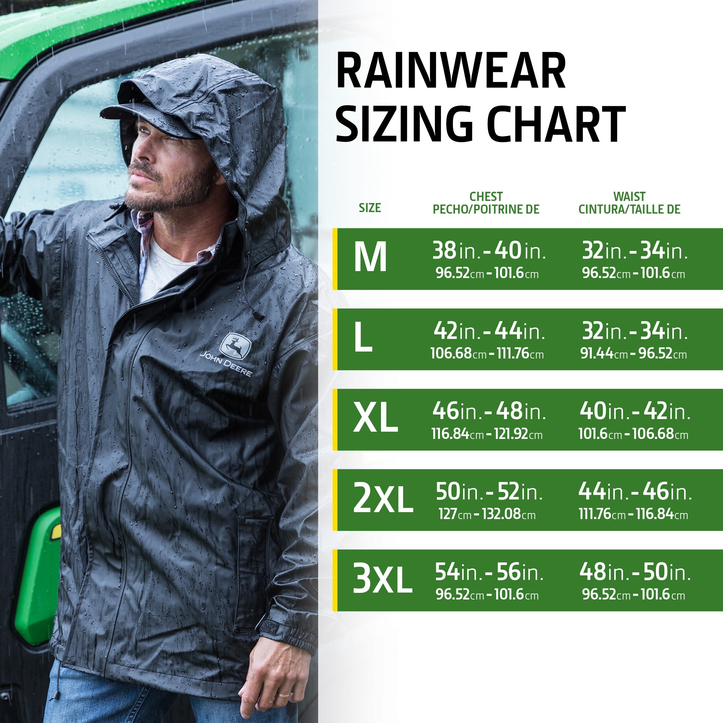 Chamarra de lluvia con capucha ligera y negra para adultos unisex de John Deere (Grande) JD44540J/L