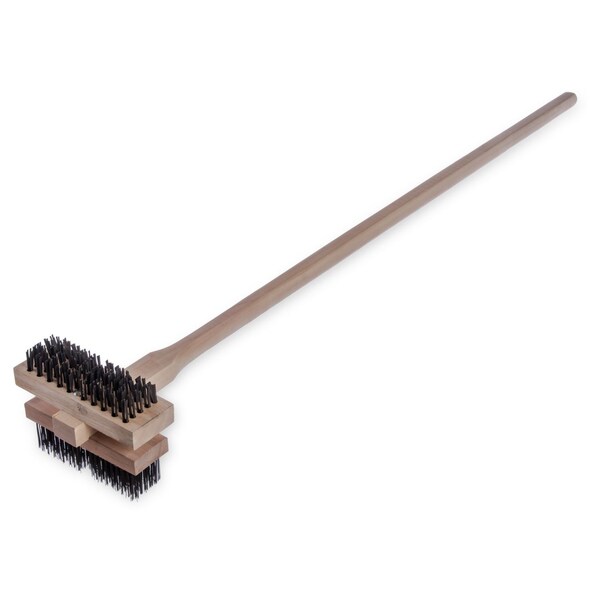 Cepillo y rascador para parrilla Carlisle Foodservice Sparta Broiler Master con mango, cerdas de metal, mango de madera natural de 48 pulgadas – 4029400