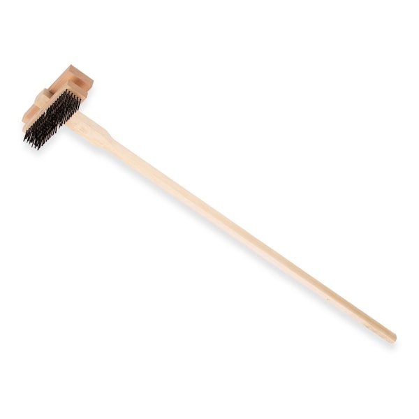 Cepillo y rascador para parrilla Carlisle Foodservice Sparta Broiler Master con mango, cerdas de metal, mango de madera natural de 48 pulgadas – 4029400