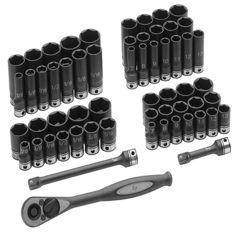 Juego de llaves de vaso Duo-Socket de 3/8 de pulgada de unidad en medidas fraccionales y métricas (59 piezas) - GRE81659CRD