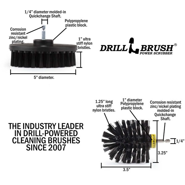 Kit de cepillo de limpieza Drillbrush Ultra Stiff con alimentación de taladro para trabajo pesado - K-S-5O-QC-DB