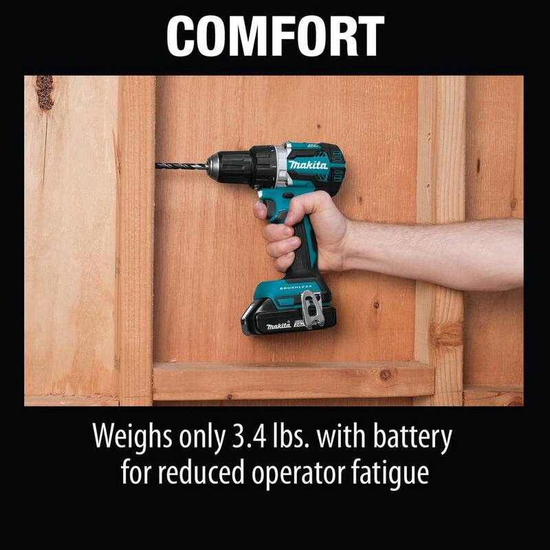 Juego de Taladro-Atornillador Inalámbrico Makita 18V LXT de 1/2 pulgada sin escobillas y compacto de iones de litio con kit de (2) baterías (2.0Ah), cargador y bolsa - XFD12R.
