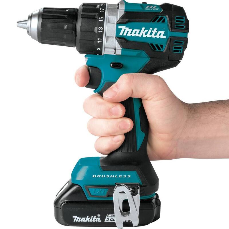 Juego de Taladro-Atornillador Inalámbrico Makita 18V LXT de 1/2 pulgada sin escobillas y compacto de iones de litio con kit de (2) baterías (2.0Ah), cargador y bolsa - XFD12R.