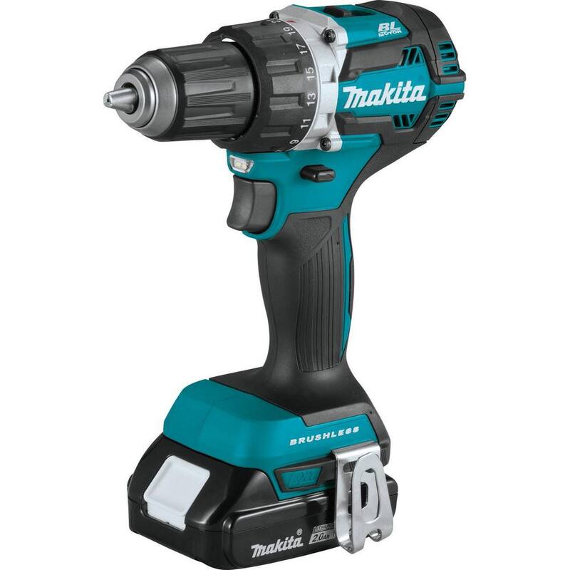 Juego de Taladro-Atornillador Inalámbrico Makita 18V LXT de 1/2 pulgada sin escobillas y compacto de iones de litio con kit de (2) baterías (2.0Ah), cargador y bolsa - XFD12R.