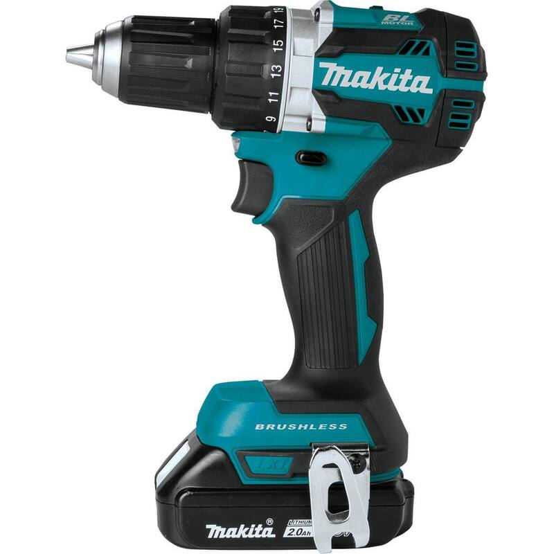 Juego de Taladro-Atornillador Inalámbrico Makita 18V LXT de 1/2 pulgada sin escobillas y compacto de iones de litio con kit de (2) baterías (2.0Ah), cargador y bolsa - XFD12R.
