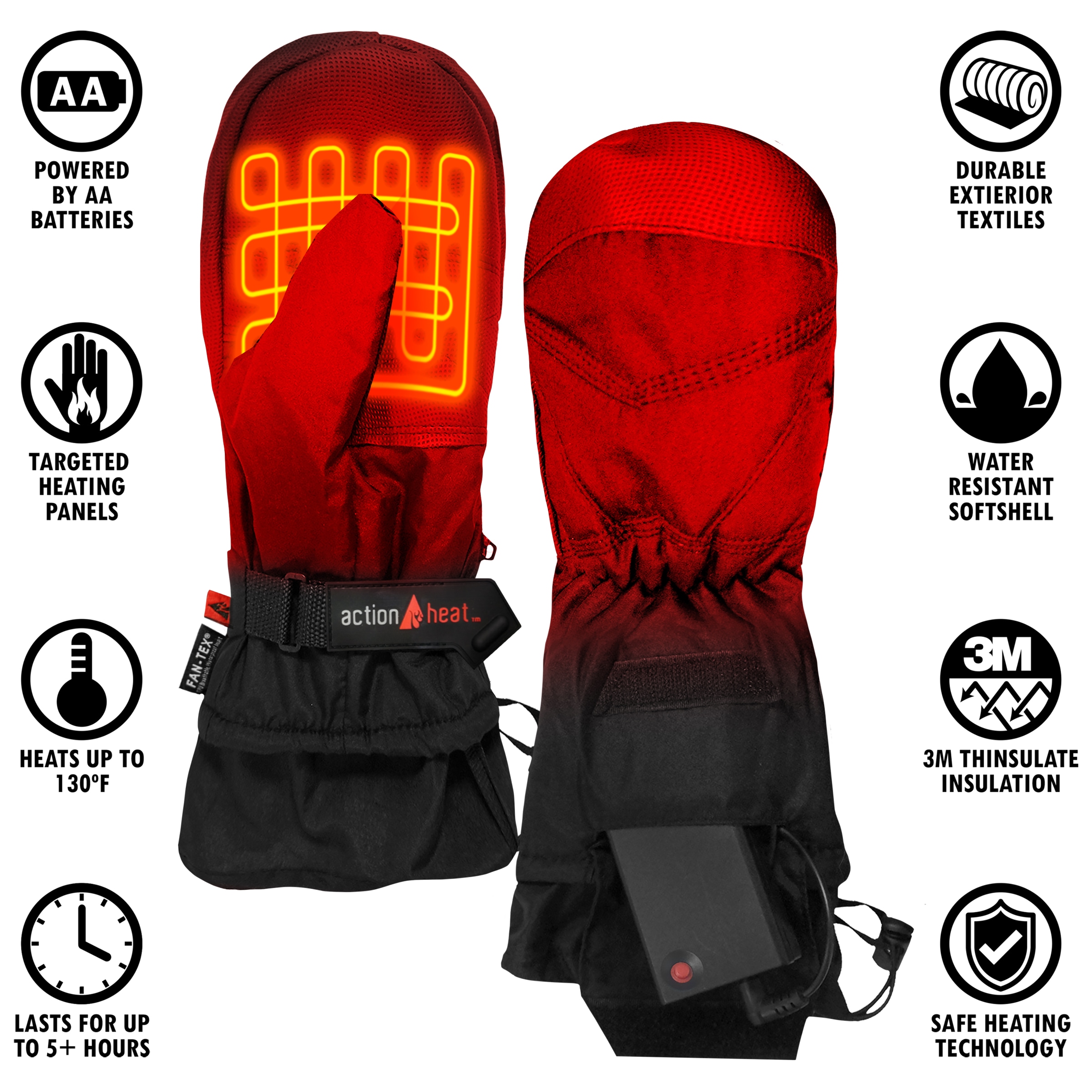 Guantes para clima frío de poliéster negro talla única ActionHeat AH-MIT-AA-1-B