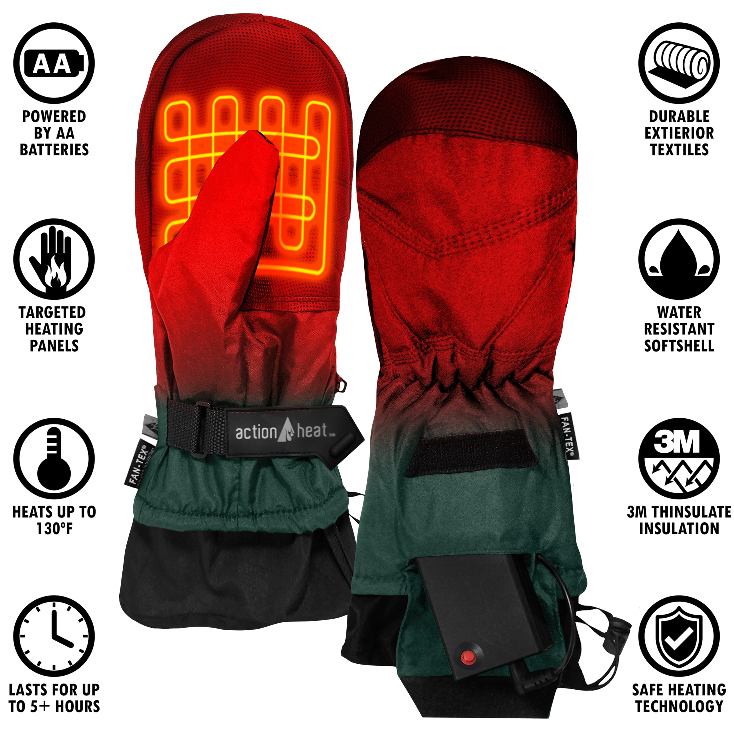 Guantes para clima frío de poliéster verde Talla única ActionHeat AH-MIT-AA-1-G.