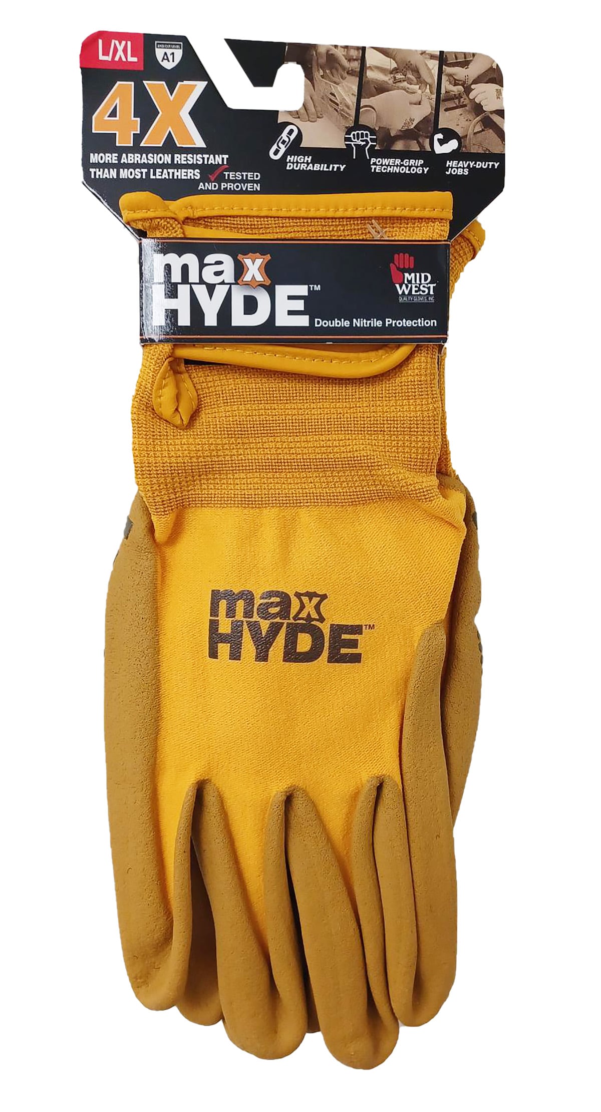 Guantes diarios de nitrilo amarillo grandes/extragrandes con recubrimiento de nitrilo - 1 par 98-LX