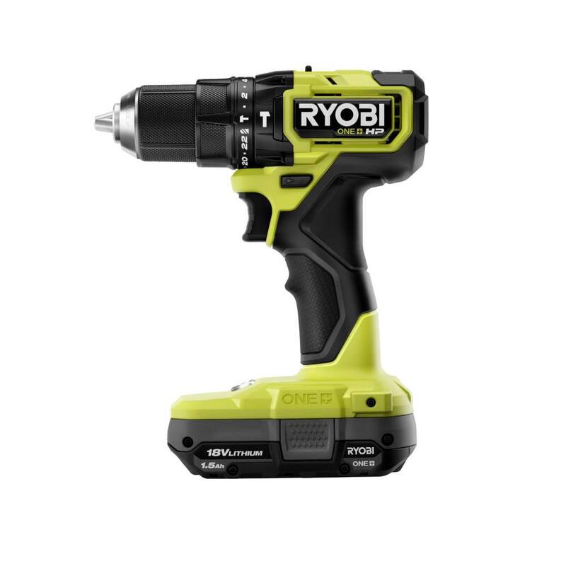 RYOBI ONE+ HP 18V Taladro percutor inalámbrico compacto sin escobillas de 1/2 pulgadas Kit con (1) batería de 1.5 Ah y cargador - PSBHM01K
