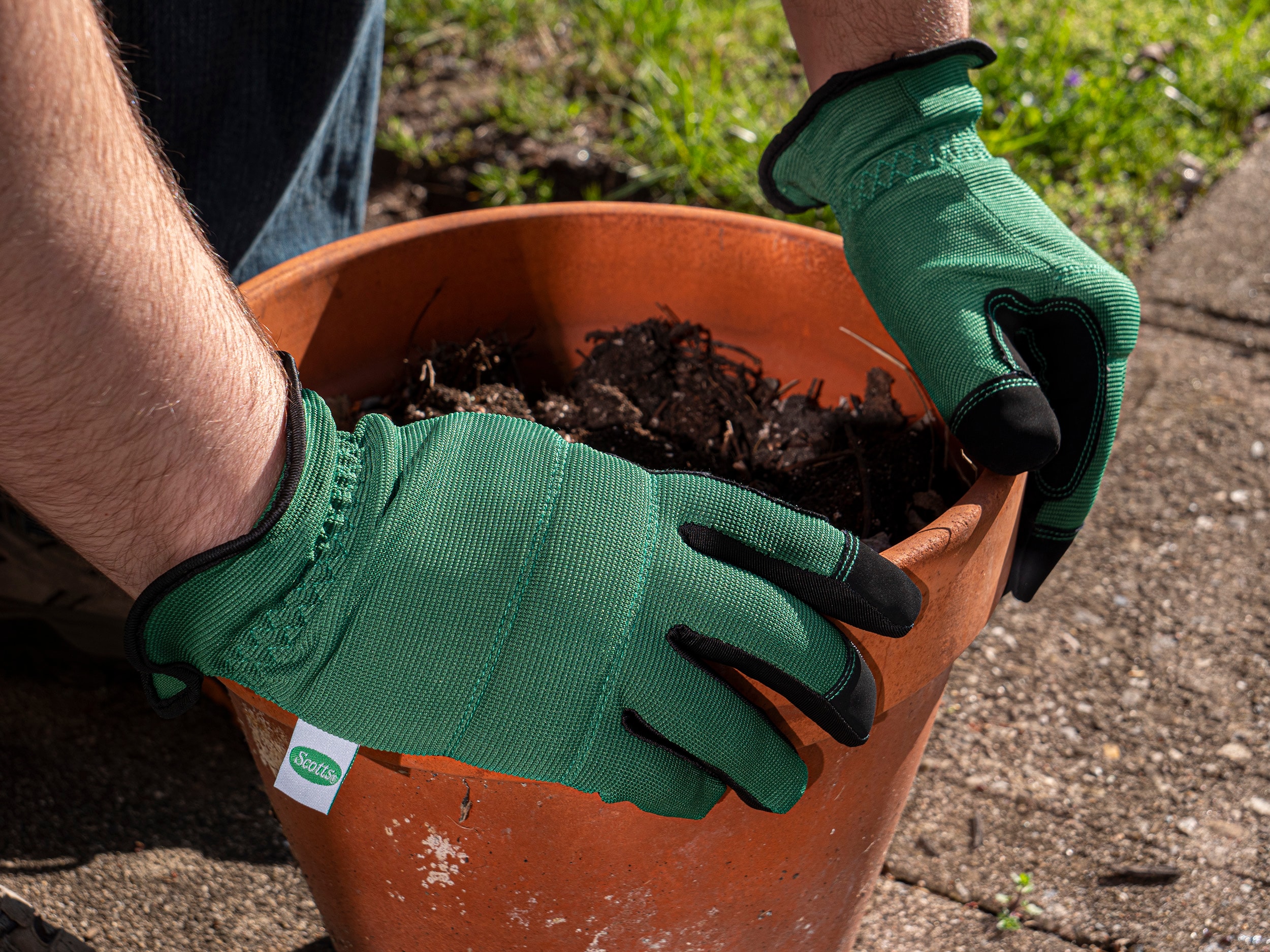 Guantes de jardinería verdes grandes de poliéster Scotts - Par de Guantes