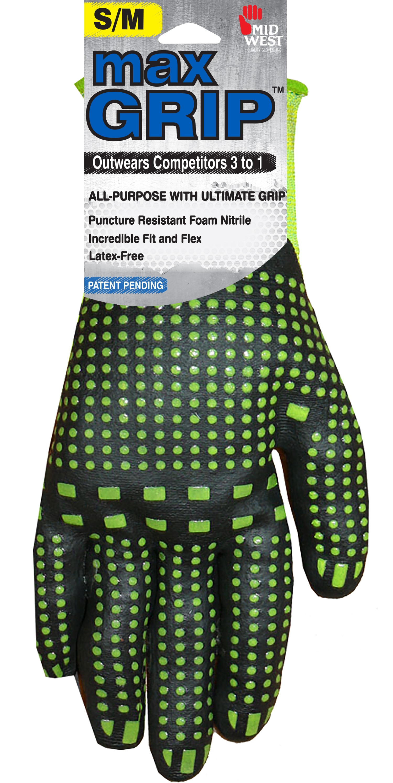 Guantes de nitrilo verde medio sumergidos de MidWest Quality Gloves, Inc. - 1 par