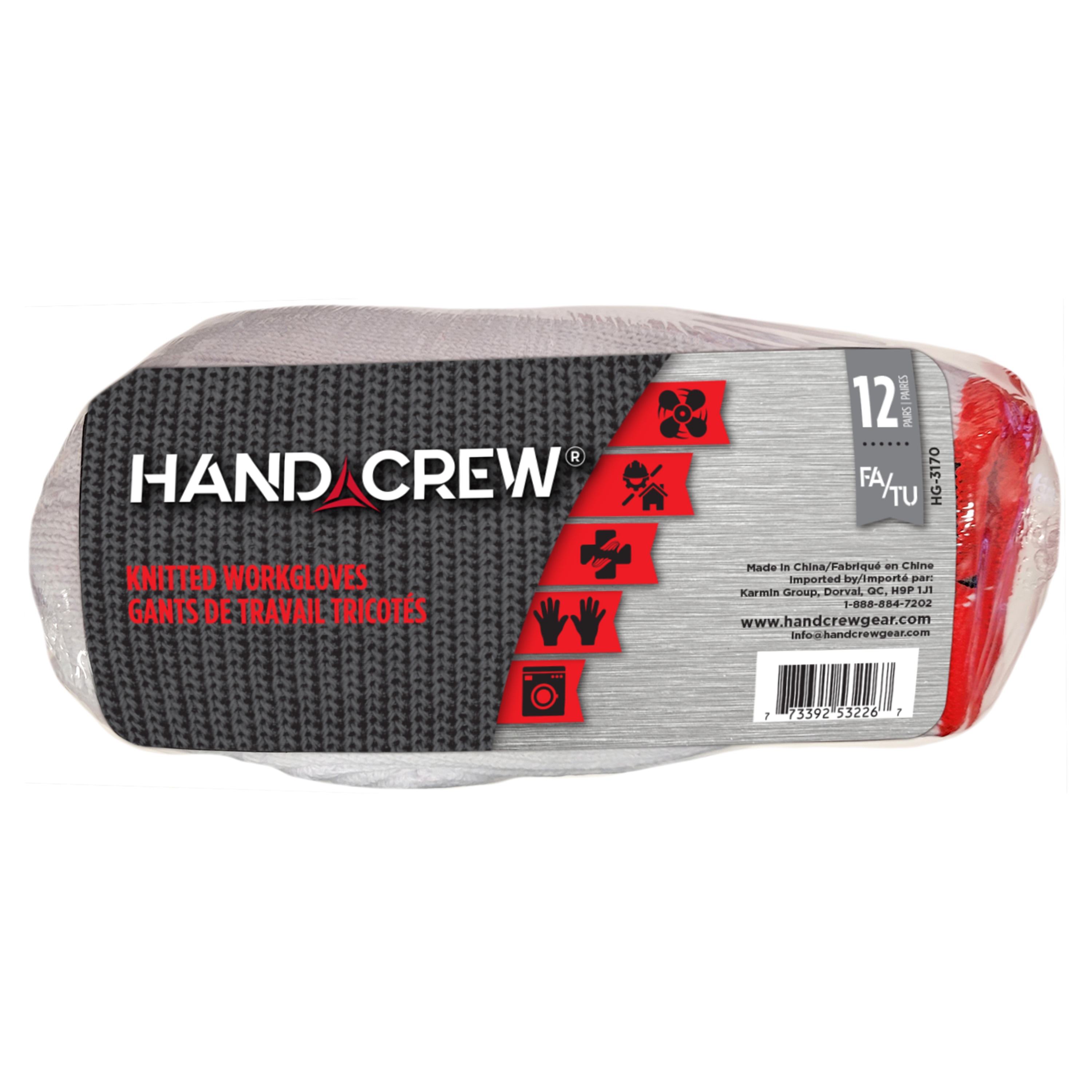 Guantes de construcción de poli/algodón blancos HandCrew Talla única - 12 pares