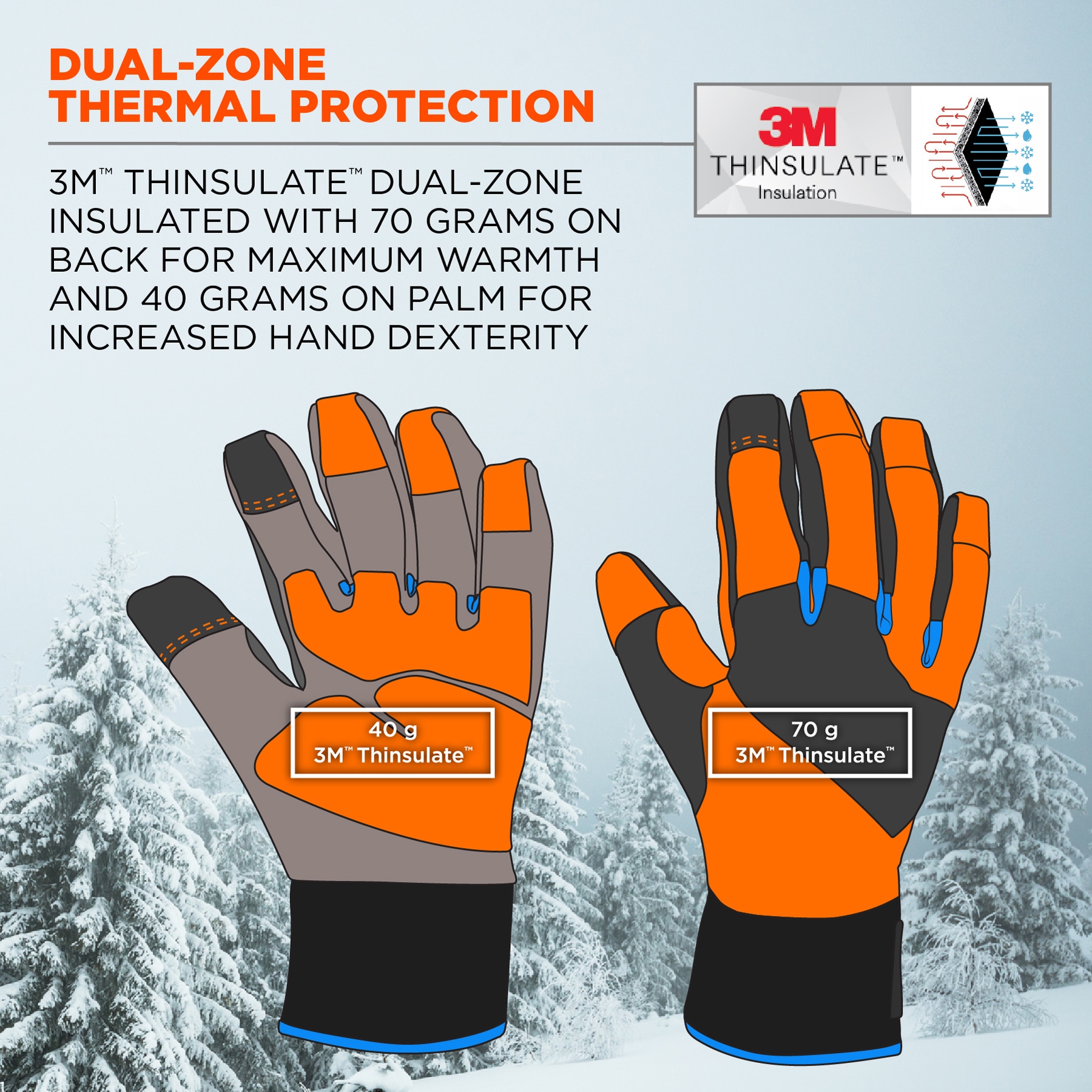Guantes de clima frío de poliéster/algodón en talla extra grande color naranja 17395 de Ergodyne