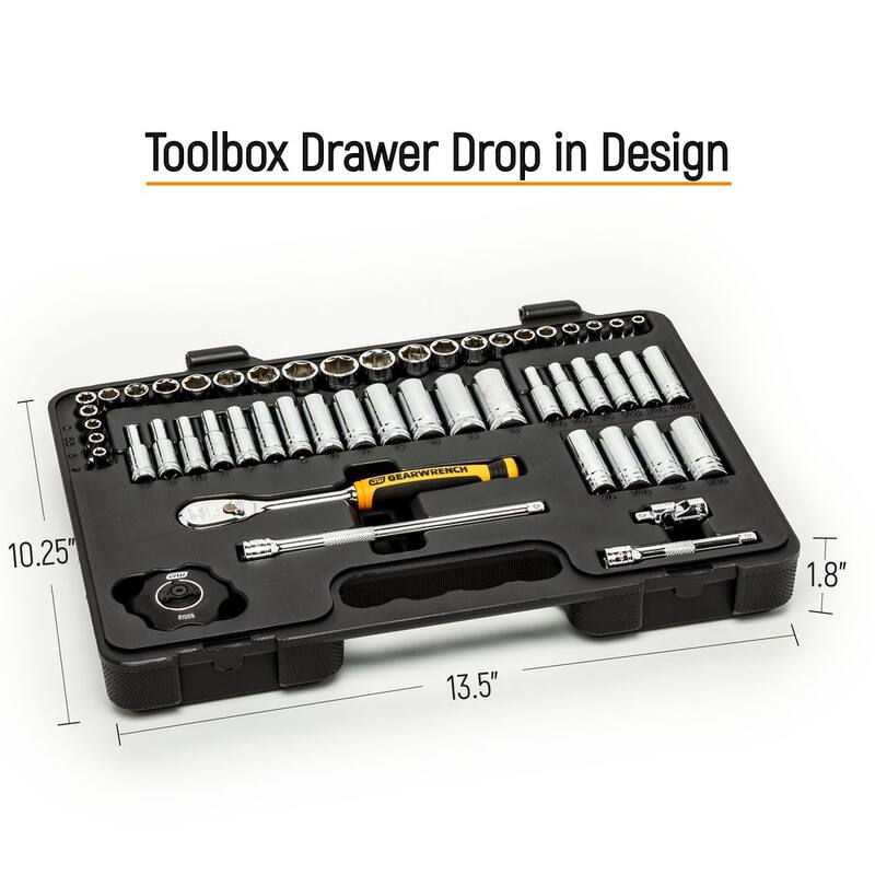 Set de herramientas para mecánicos GEARWRENCH de 52 piezas, estándar y profundo de 1/4 de pulgada con 90 dientes y 6 puntos SAE/Métrico - 85867