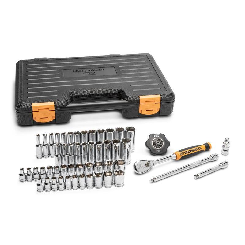 Set de herramientas para mecánicos GEARWRENCH de 52 piezas, estándar y profundo de 1/4 de pulgada con 90 dientes y 6 puntos SAE/Métrico - 85867