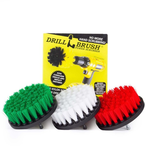 Suministros de limpieza Drillbrush - Cepillos de potencia suave, mediana y rígida - 4IN-LIM-SHORT-WH-GRN-RD