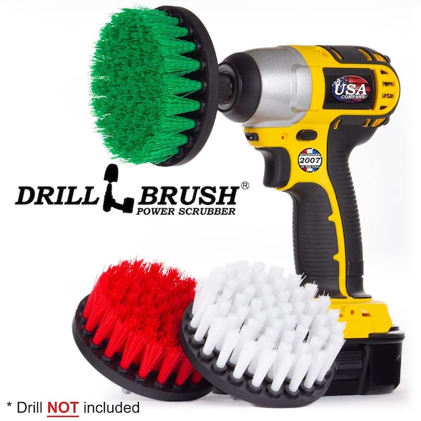 Suministros de limpieza Drillbrush - Cepillos de potencia suave, mediana y rígida - 4IN-LIM-SHORT-WH-GRN-RD