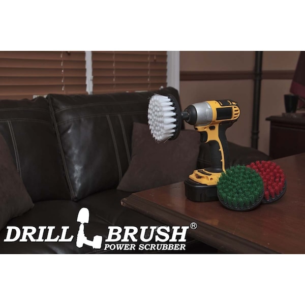 Suministros de limpieza Drillbrush - Cepillos de potencia suave, mediana y rígida - 4IN-LIM-SHORT-WH-GRN-RD