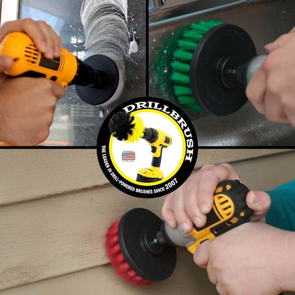 Suministros de limpieza Drillbrush - Cepillos de potencia suave, mediana y rígida - 4IN-LIM-SHORT-WH-GRN-RD