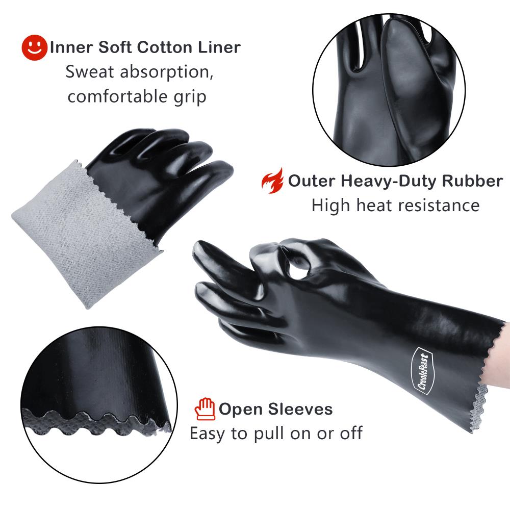 Fiesta Criolla Guantes de Parrilla de Caucho Negro Talla Única Ajustable TG1305