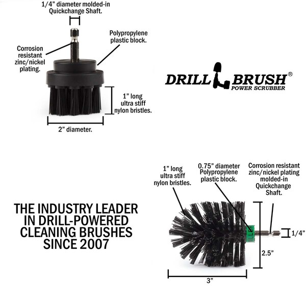 Cepillo para Parrilla de Barbacoa Drillbrush Mini Tamaño Negro Ultra Rígido de Limpieza Giratoria, PK 2 - K-S-2M-QC-DB