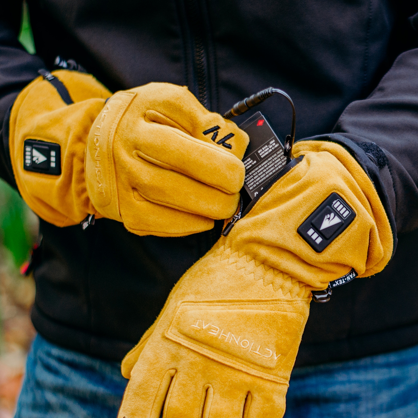 Guantes de cuero amarillo grande para clima frío de ActionHeat