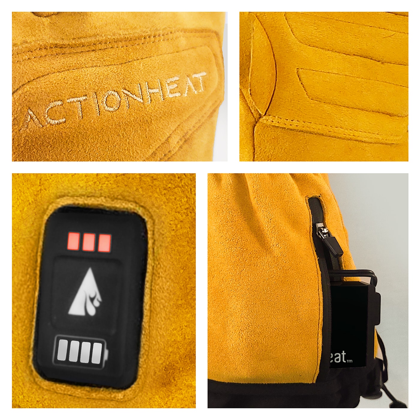 Guantes de cuero amarillo grande para clima frío de ActionHeat